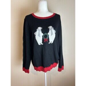 Talbots Polar Bear Novelty Sweater Size XL Whimsical Wreath Holiday Christmas